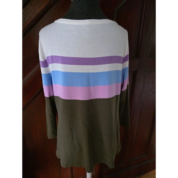 Talbots Womens Long Sleeve Striped Tee Shirt L Cotton Blend - Picture 2 of 6